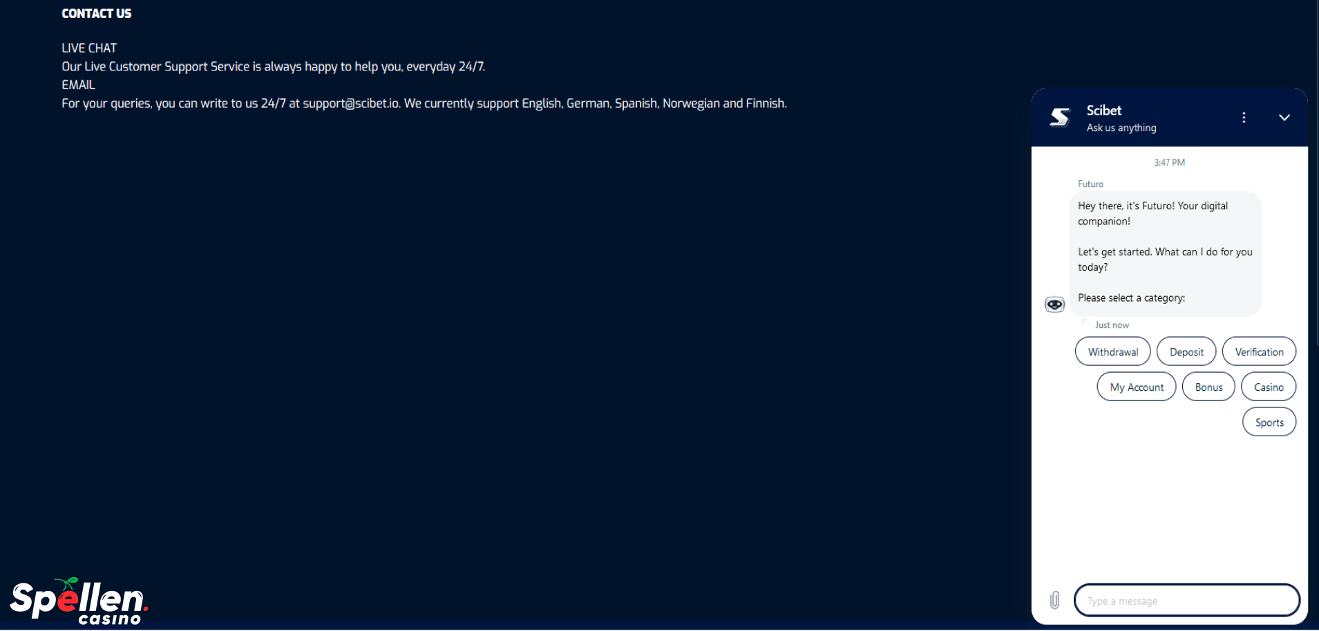 Scibet Casino Klantenondersteuning