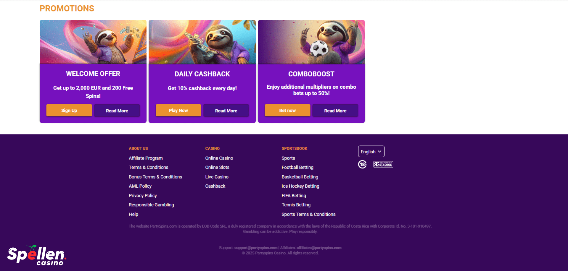 PartySpins Bonussen en promoties
