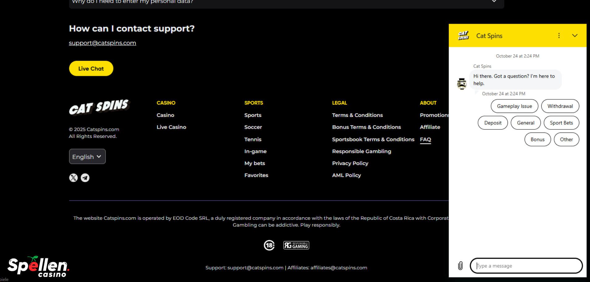 Cat Spins Klantenondersteuning