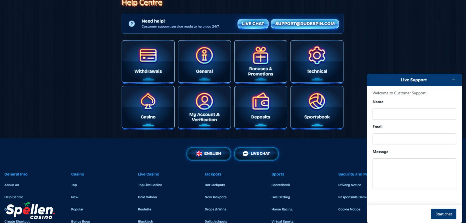 DudeSpin Klantenondersteuning