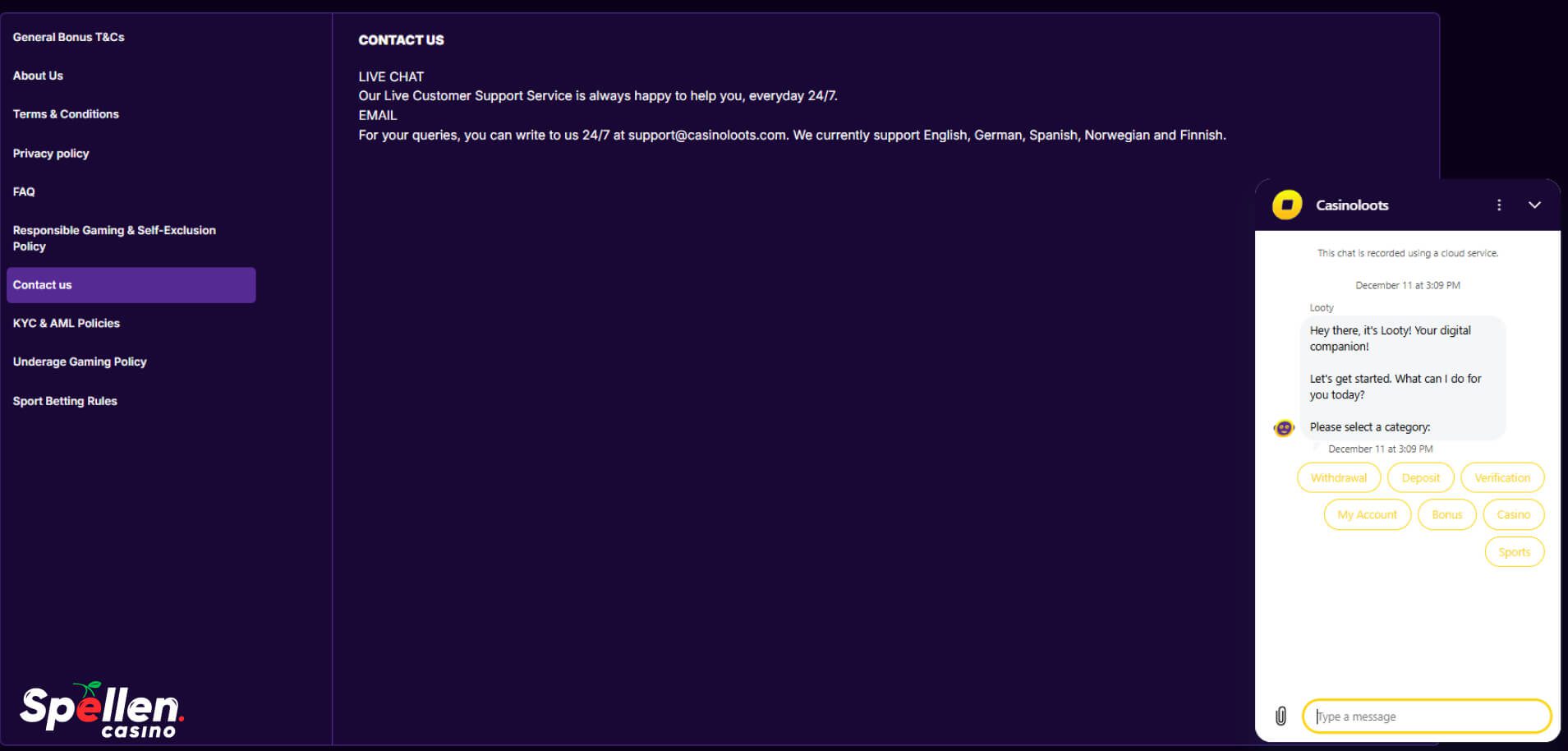CasinoLoots Klantenondersteuning