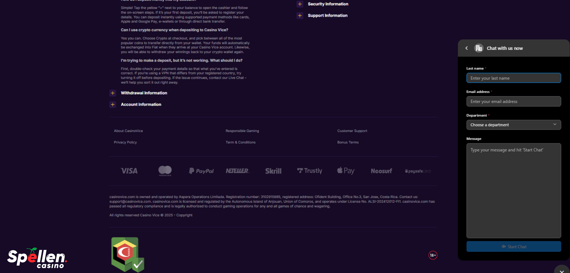 Casino Vice Klantenondersteuning