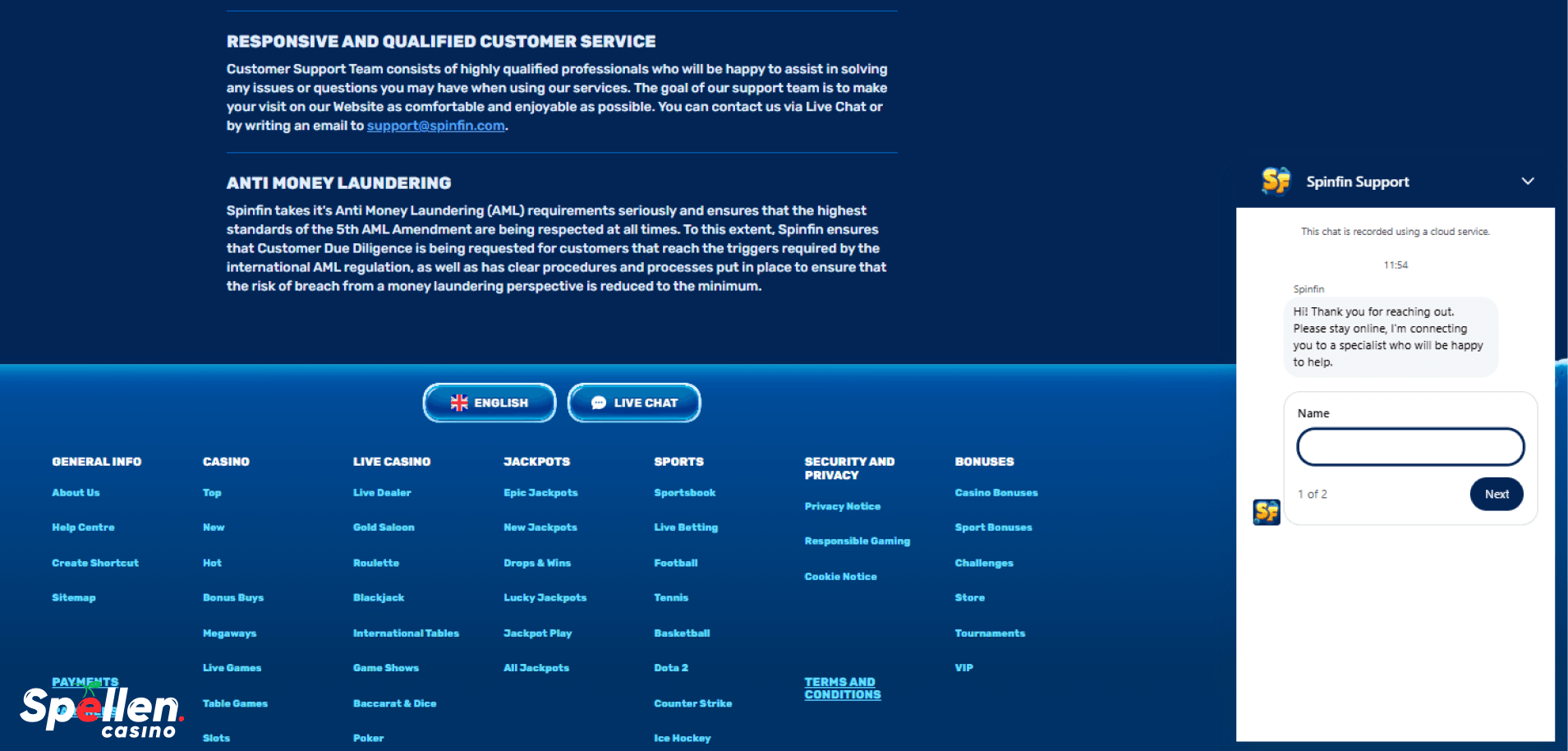 Spinfin Klantenondersteuning