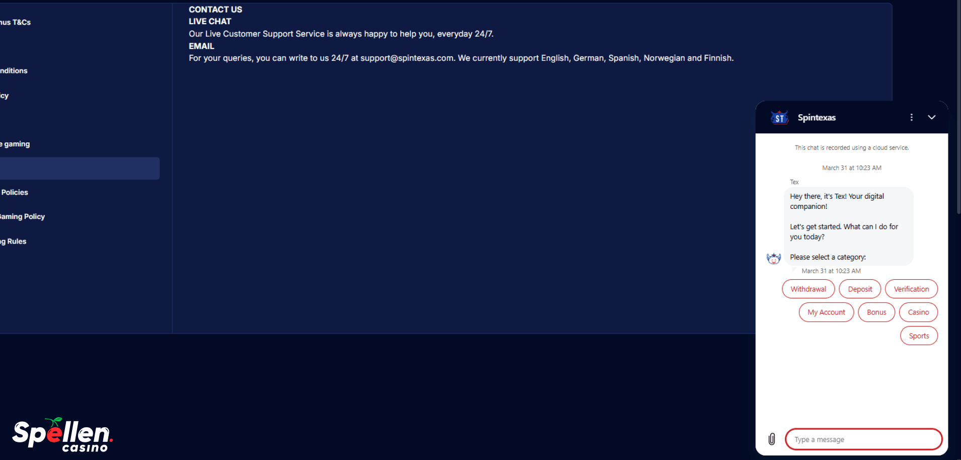 SpinTexas Klantenondersteuning